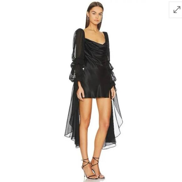 For Love & Lemons Willow Mesh Statement Sleeve Draped Mini Dress Black NWT XS - Picture 3 of 9